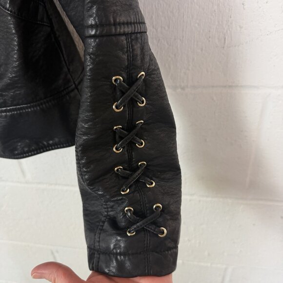 Guess Women's Faux Leather Moto Jacket Removable Faux Fur Collar Baddie Biker XL - Picture 5 of 16